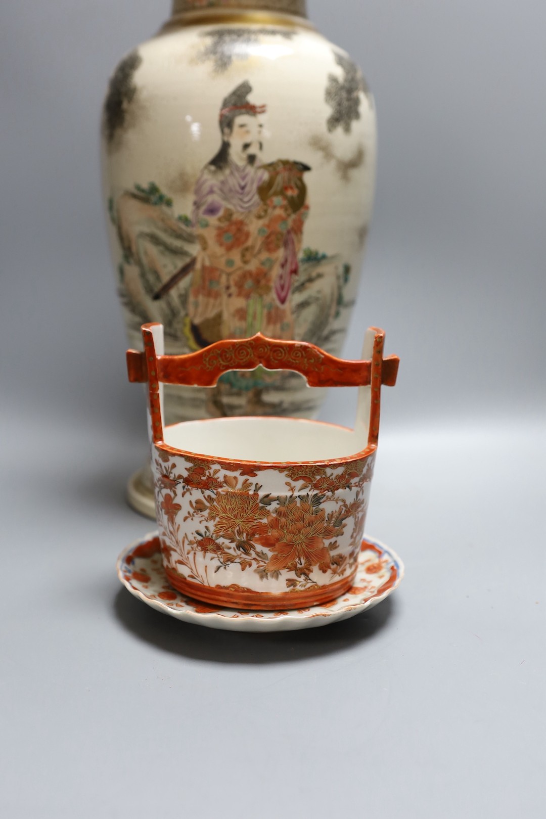 Assorted Japanese Meiji ceramics, including a large Satsuma vase, 41cm high (7)